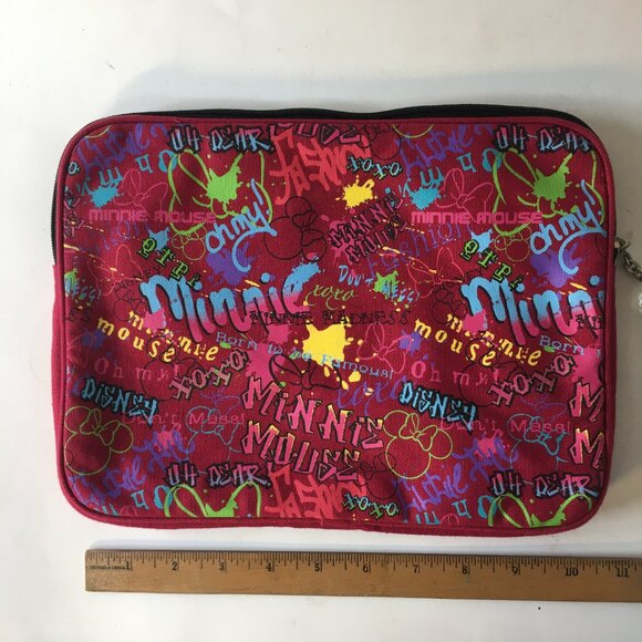 Minnie Mouse Walt Disney World Cosmetic Makeup Bag Case Fabric Lined Red 11" Zip - Picture 4 of 16
